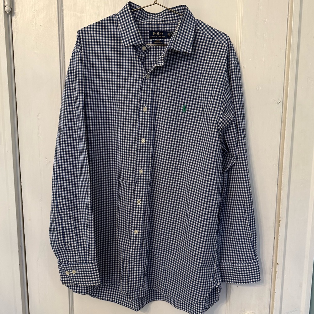Polo Ralph Lauren blue & white checkered men’s dress shirt